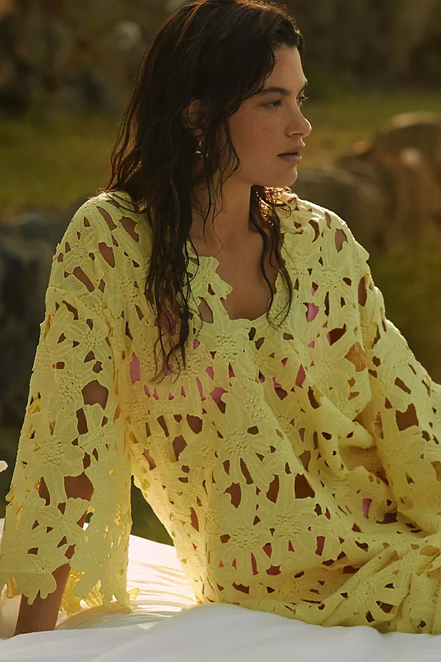 Floral Eyelet Kaftan YELLOW