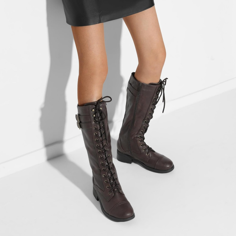 Women's Pu Knee High Riding Combat Boots