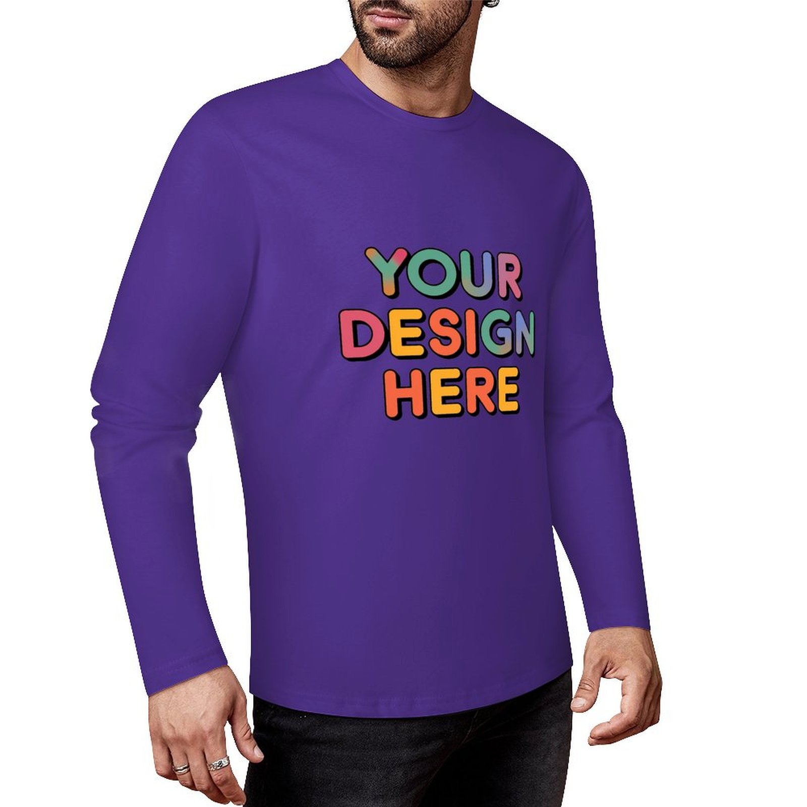 Customized Men’s Pure Cotton Long Sleeved T-Shirt Printed on Front