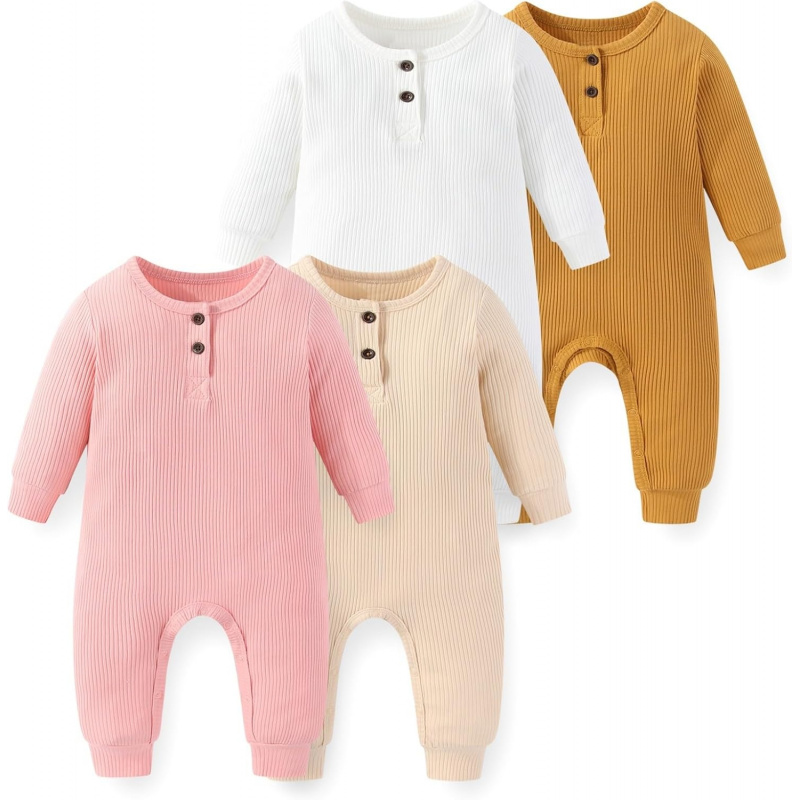 VAELIRAEL Unisex Long Sleeve 4-Pack Baby Romper