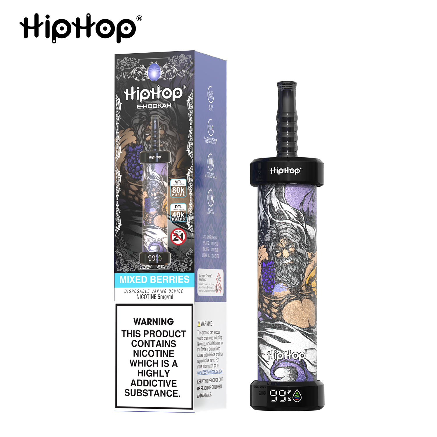 BANG x HipHop E-Hookah 80.000 Tiri | Edizione Limitata Shisha DTL/MTL con Schermo LED