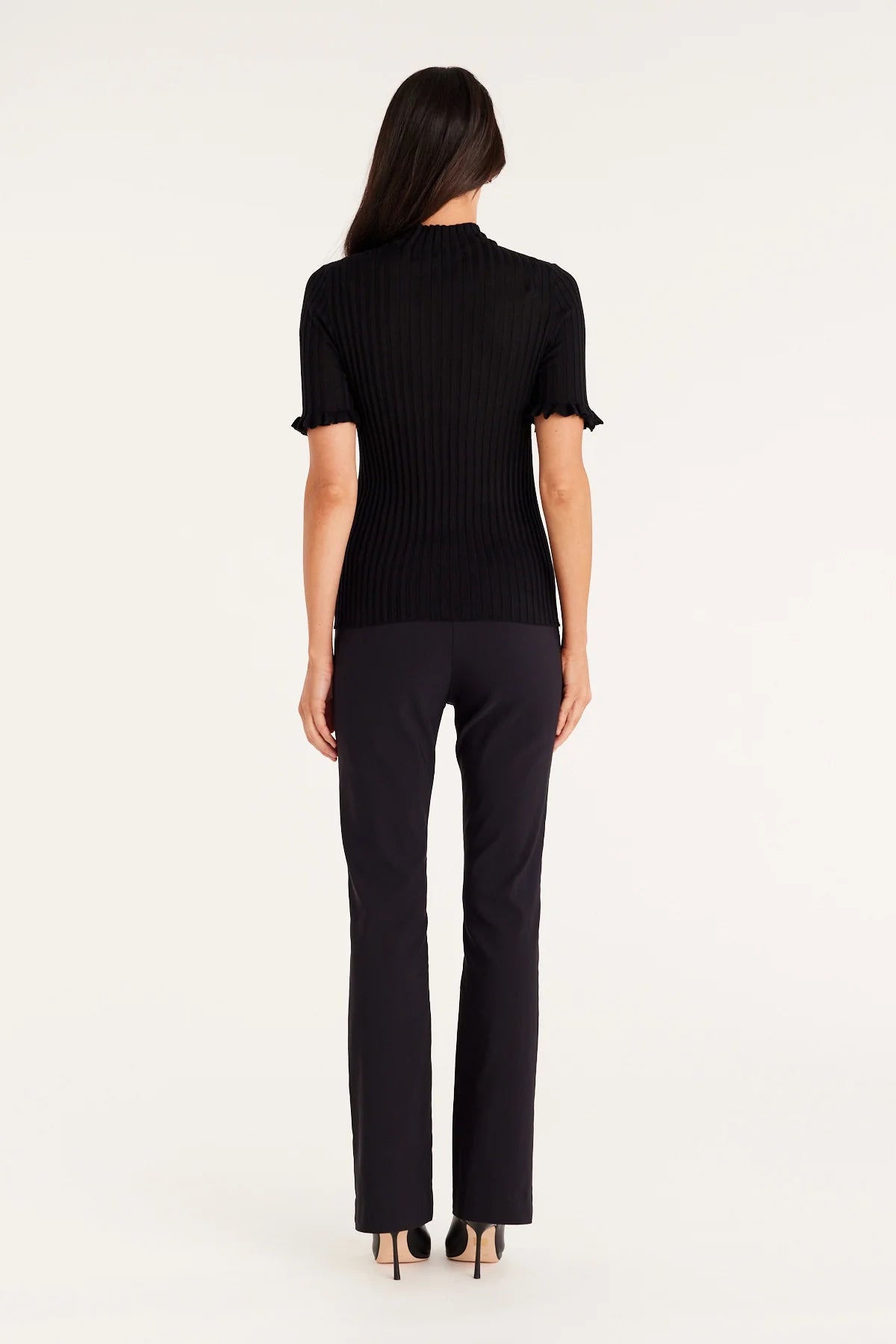 Ribbed Mock Neck Blouse with Flared Cuffs
