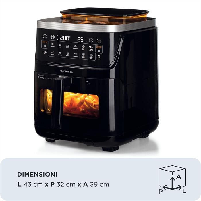 ARIETE - 4636/00 FRIGGITRICE AD ARIA, VAPORE E GRILL-Black
