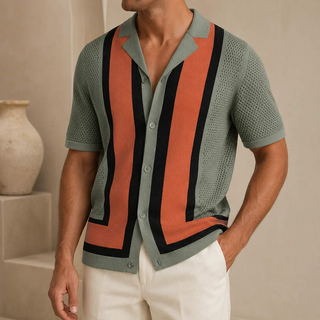 Mivanity Men's Color-Blocked Striped Short-Sleeve Polo Shirts