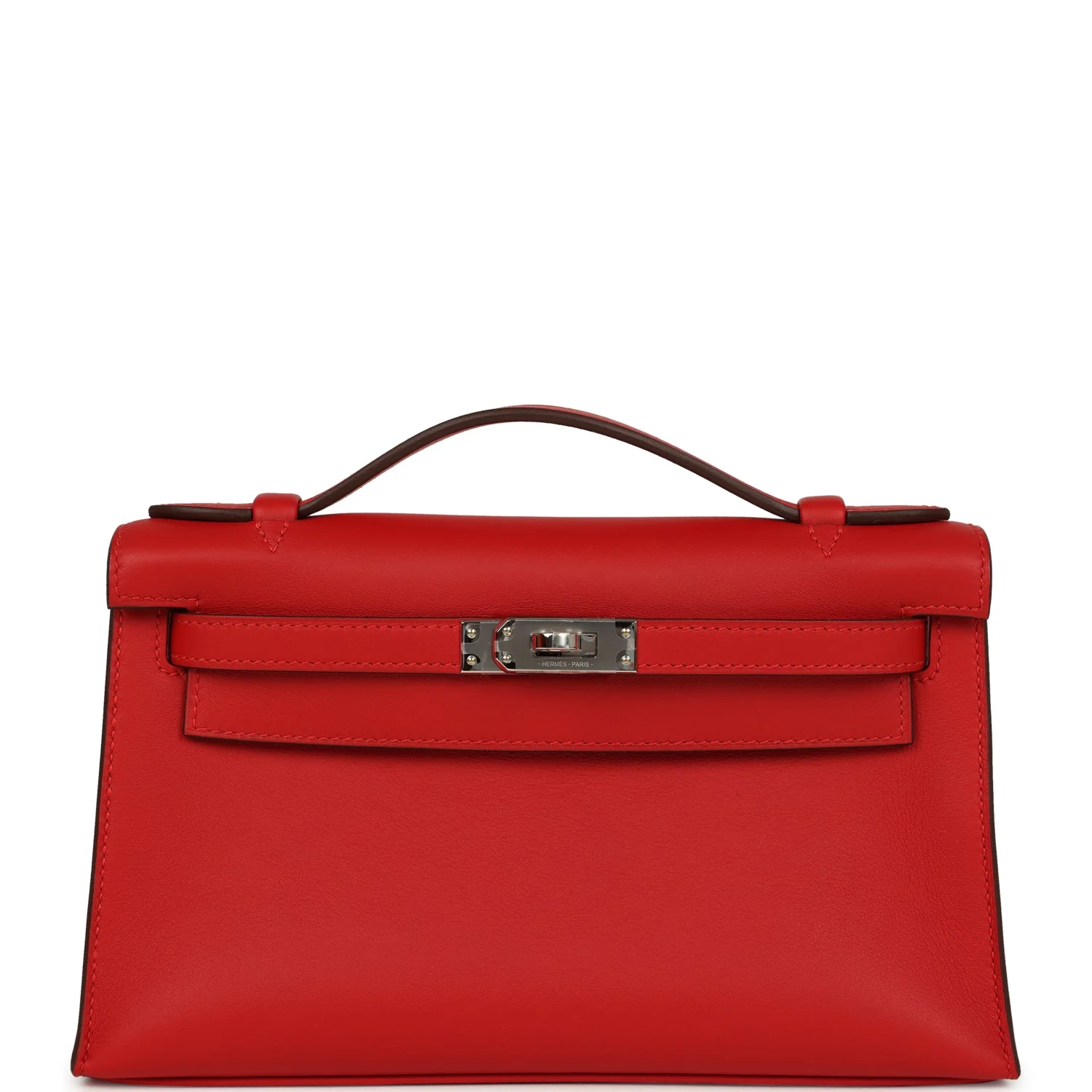 Hermes Kelly Pochette Rouge Radieux Swift Palladium Hardware