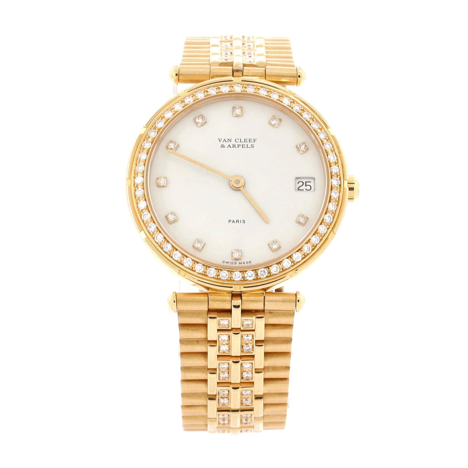 Classic Quartz Watch Yellow Gold with Diamond Bezel, Markers and Bracelet 30