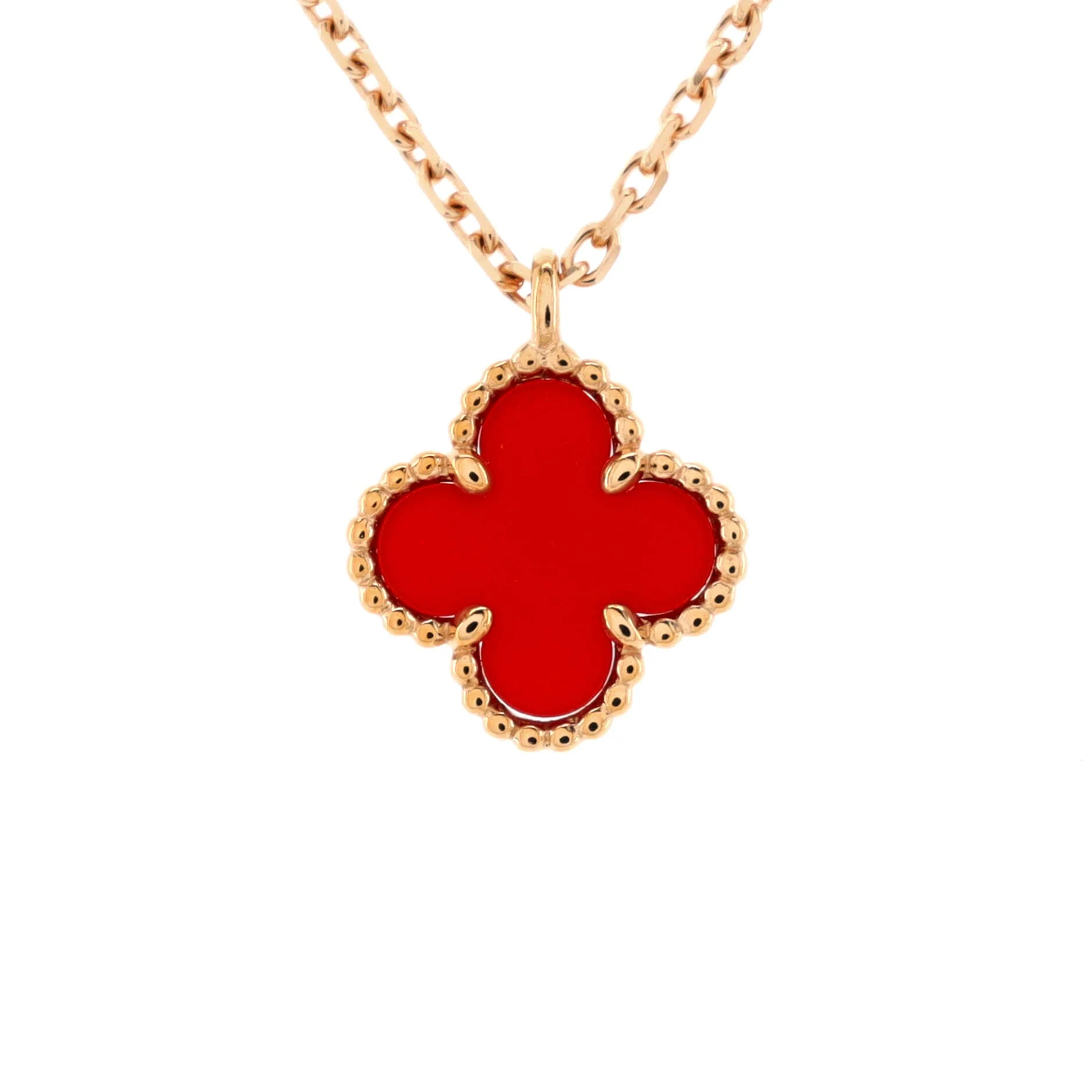 Sweet Alhambra Pendant Necklace 18K Rose Gold and Carnelian
