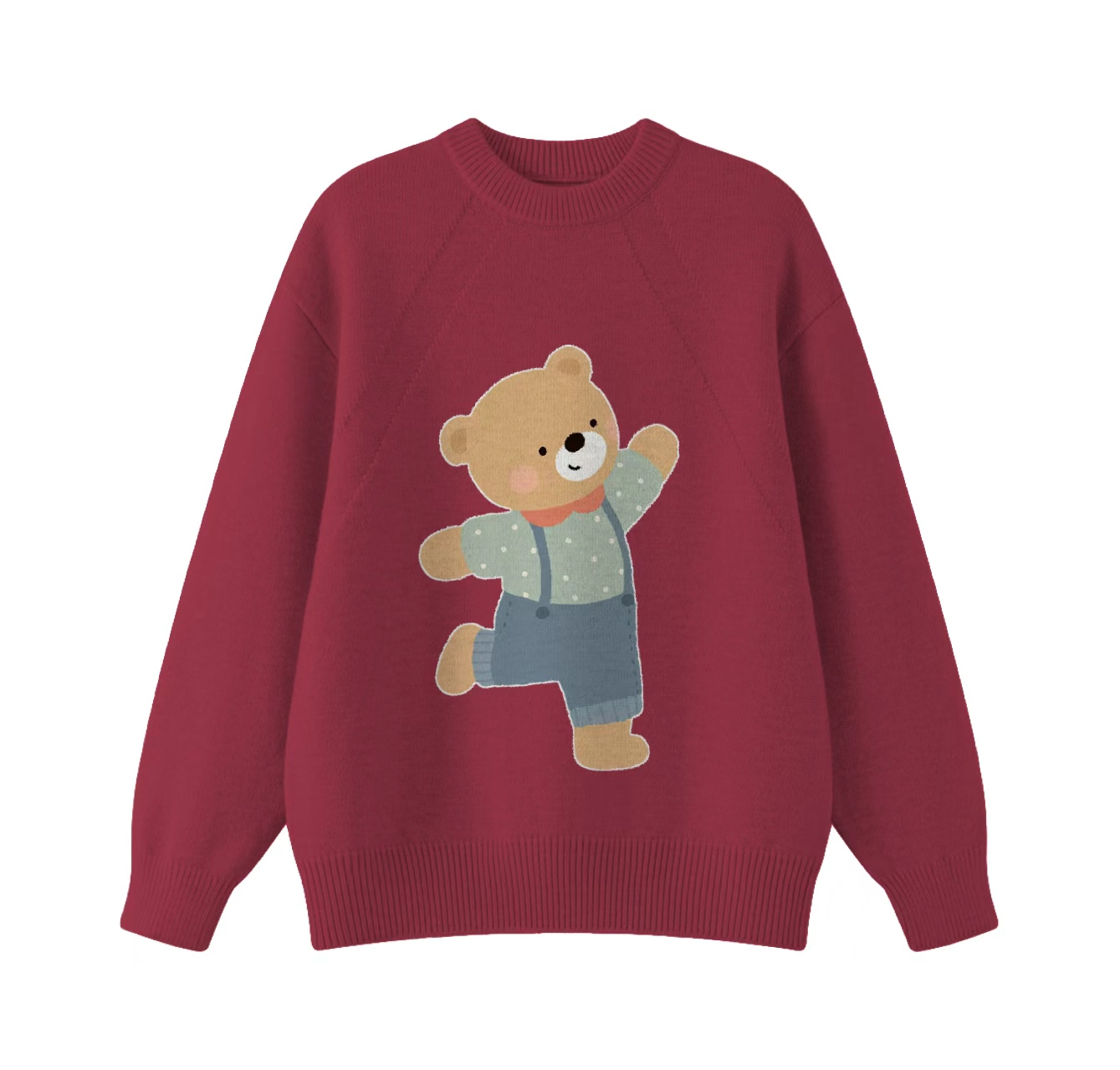 This adorable knit sweater, adorned with a cute bear pattern and featuring a crew neck pullover style, is an ideal choice for winter wear.