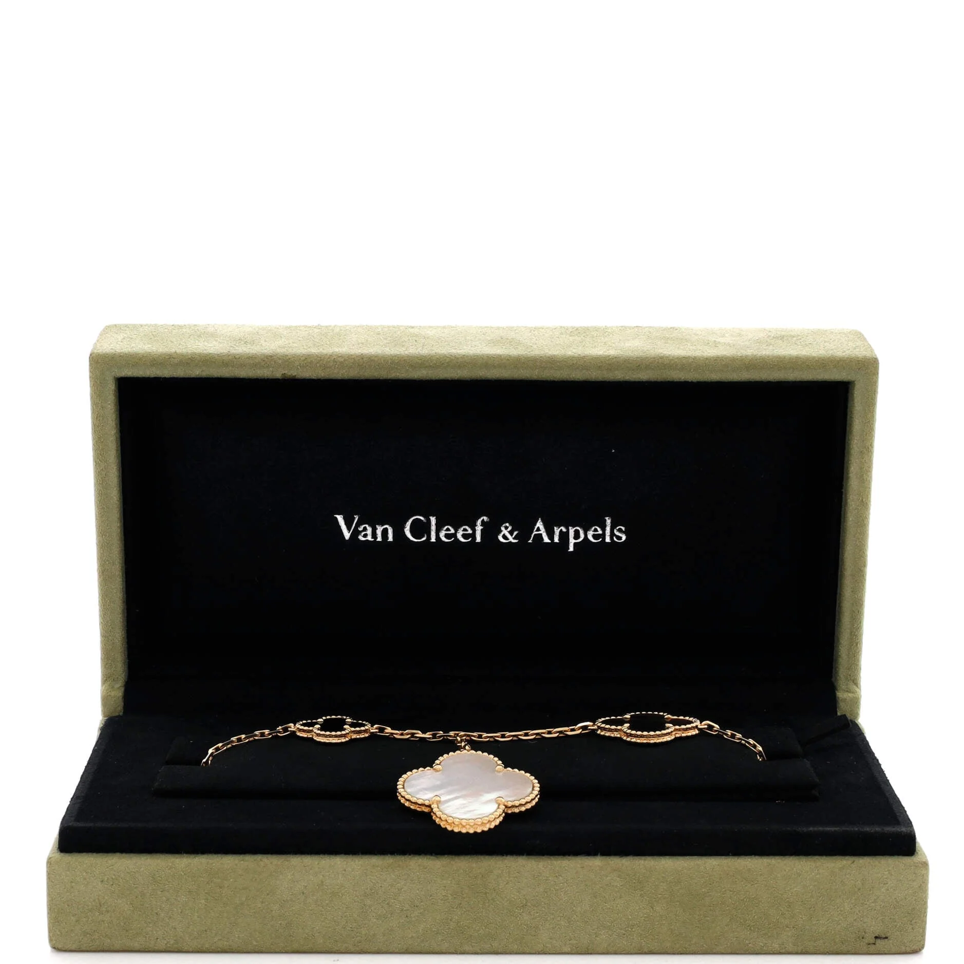 Magic Alhambra 5 Motifs Bracelet 18K Yellow Gold with Mother of Pearl and Onyx