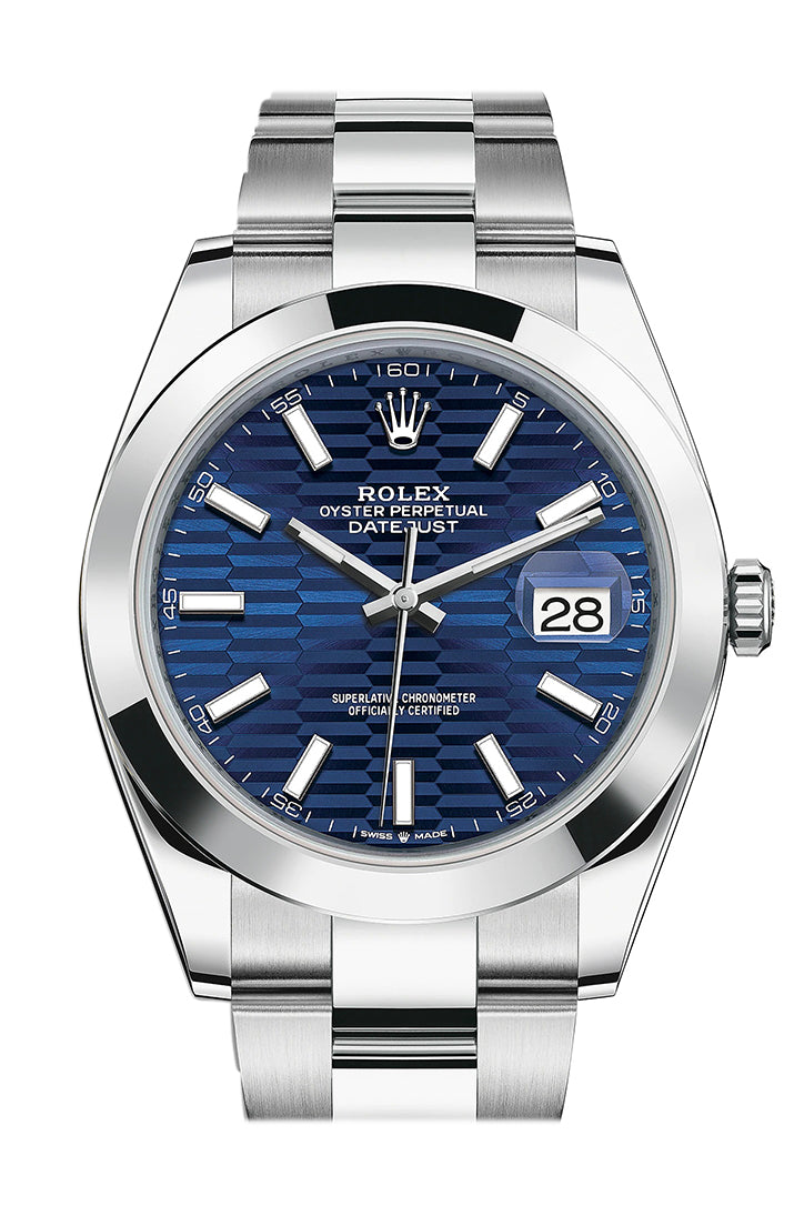 Rolex Datejust 41 Blue Fluted Dial Oyster White Gold Men's Watch 126334 126334-0031