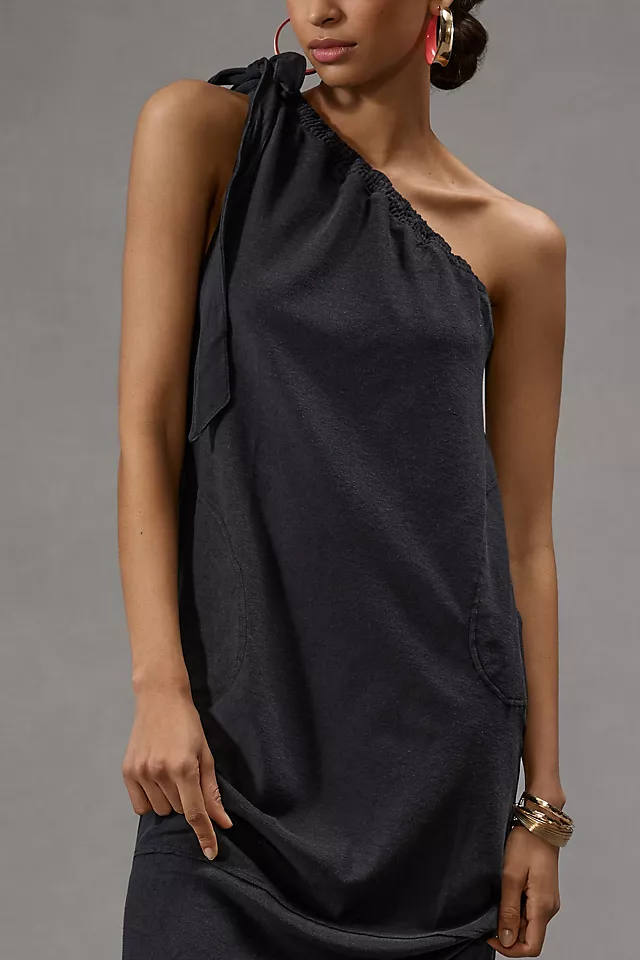 Ruched One-Shoulder Dress BLACK ONYX