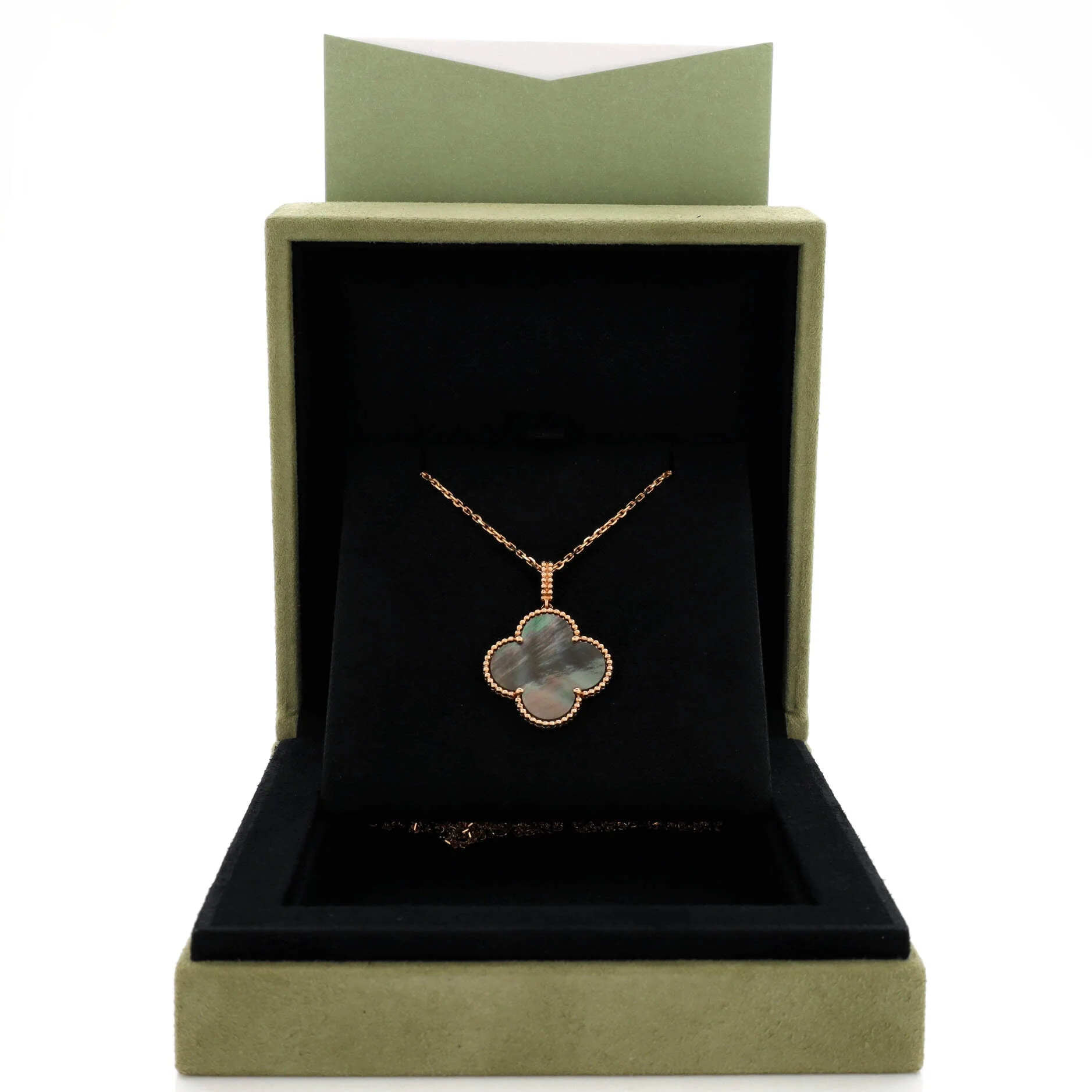 Magic Alhambra Long Necklace 18K Rose Gold and Grey Mother of Pearl