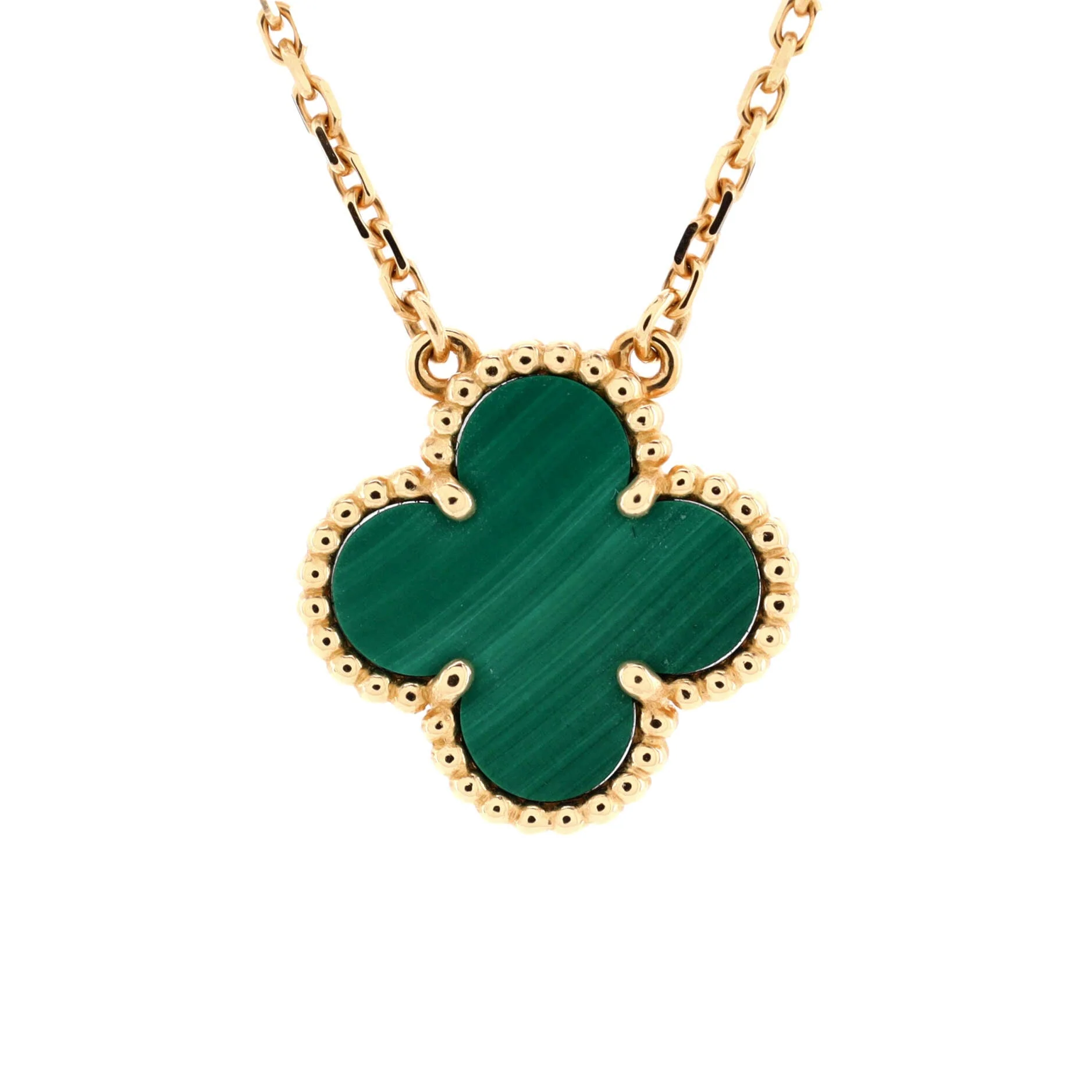 Vintage Alhambra Pendant Necklace 18K Yellow Gold and Malachite