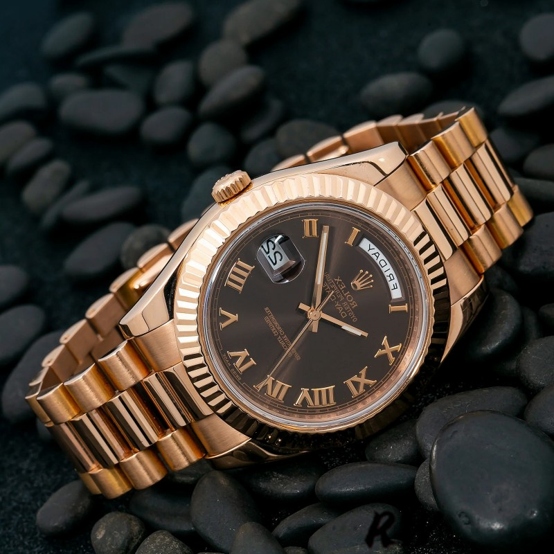 Rolex Day-Date 218235 Chocolate Brown Dial Rose Gold 41MM Mens Replica Watch