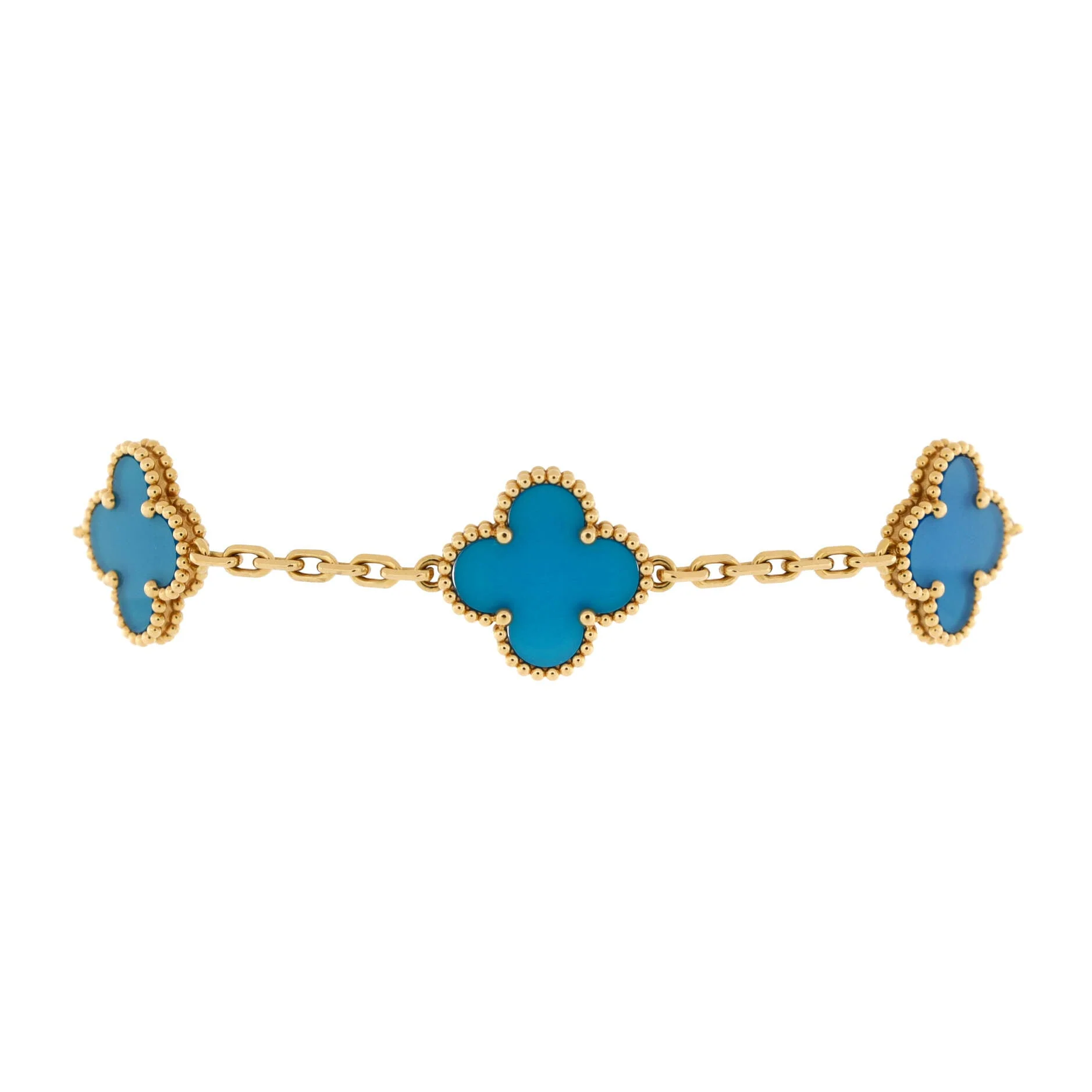 Vintage Alhambra 5 Motifs Bracelet 18K Yellow Gold and Agate