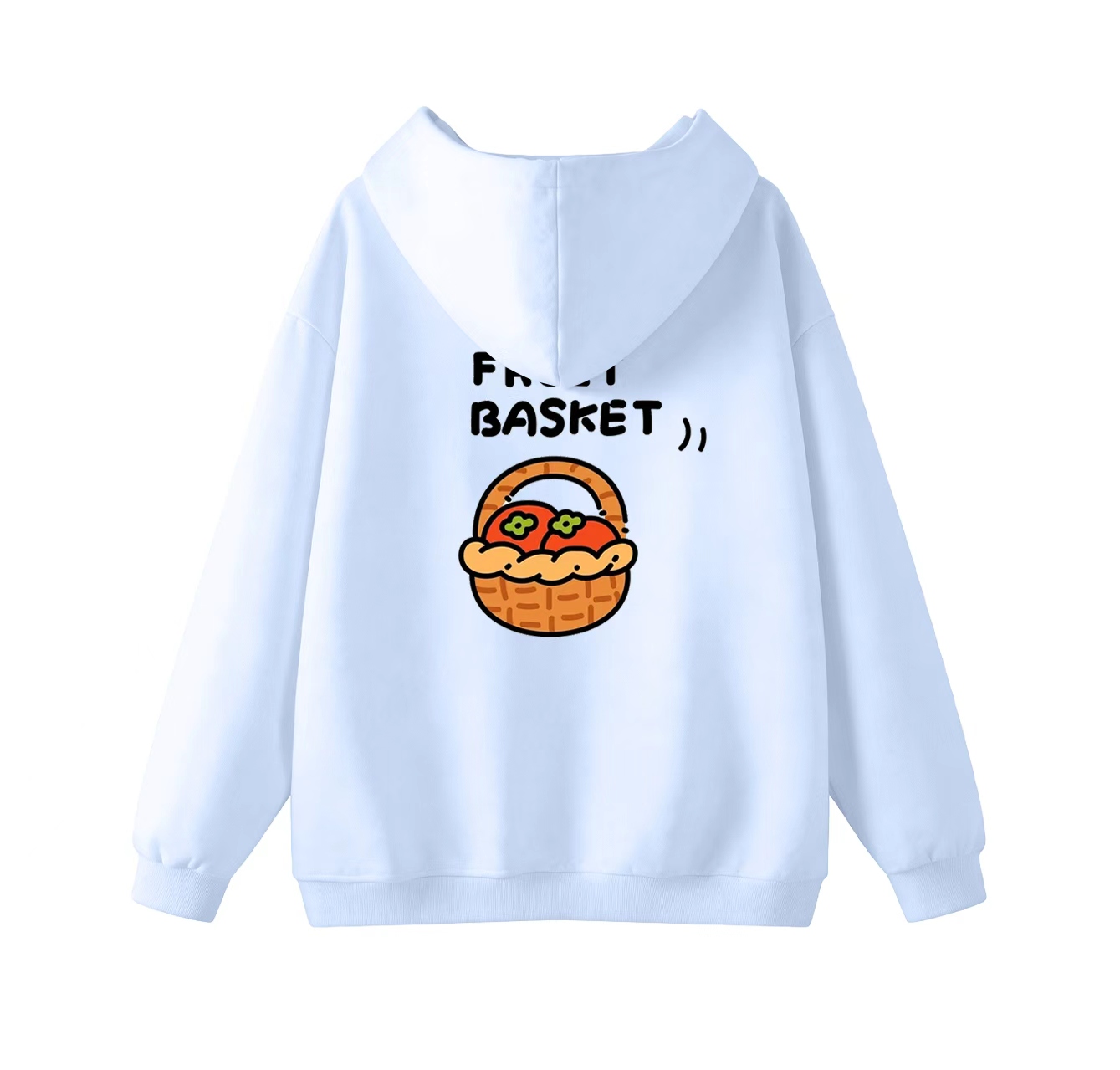 This adorable hooded sweatshirt features a fruit basket print and is a casual pullover. Its stand-up collar design also makes it an ideal choice for winter wear.