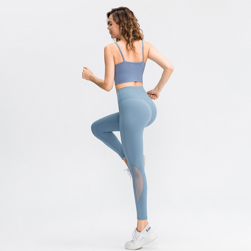 New double-sided brushed yoga pants for women, high-waisted, tight-fitting fitness pants with breathable mesh fabric, long sports pants.
