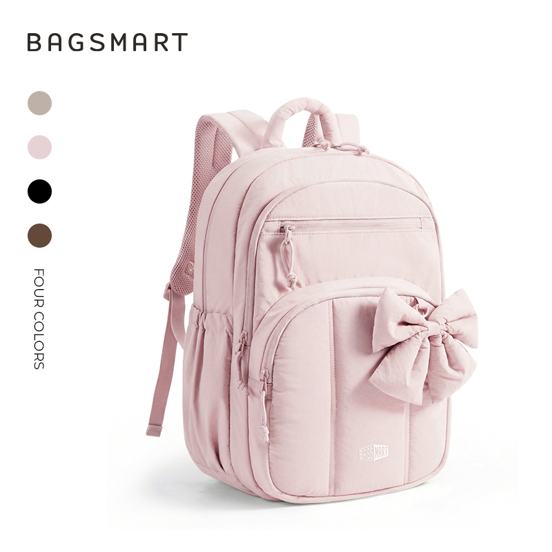 BAGSMART Travel Laptop Backpack, College Backpack Airline Approved, Casual Daily Backpack for 15.6 Inch Laptop, Lightweight College Bookbag for Women Men, Pink