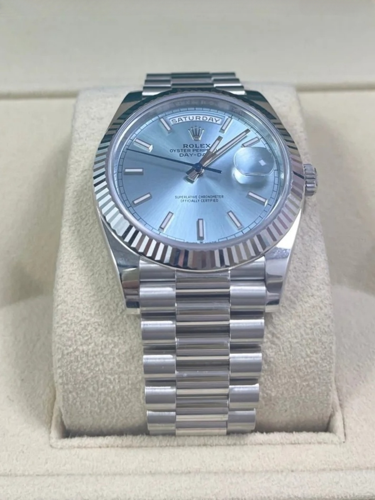 【Super Clone】RLX  Day-Date "President" 40mm Platinum Ice Blue Index Dial - 228236