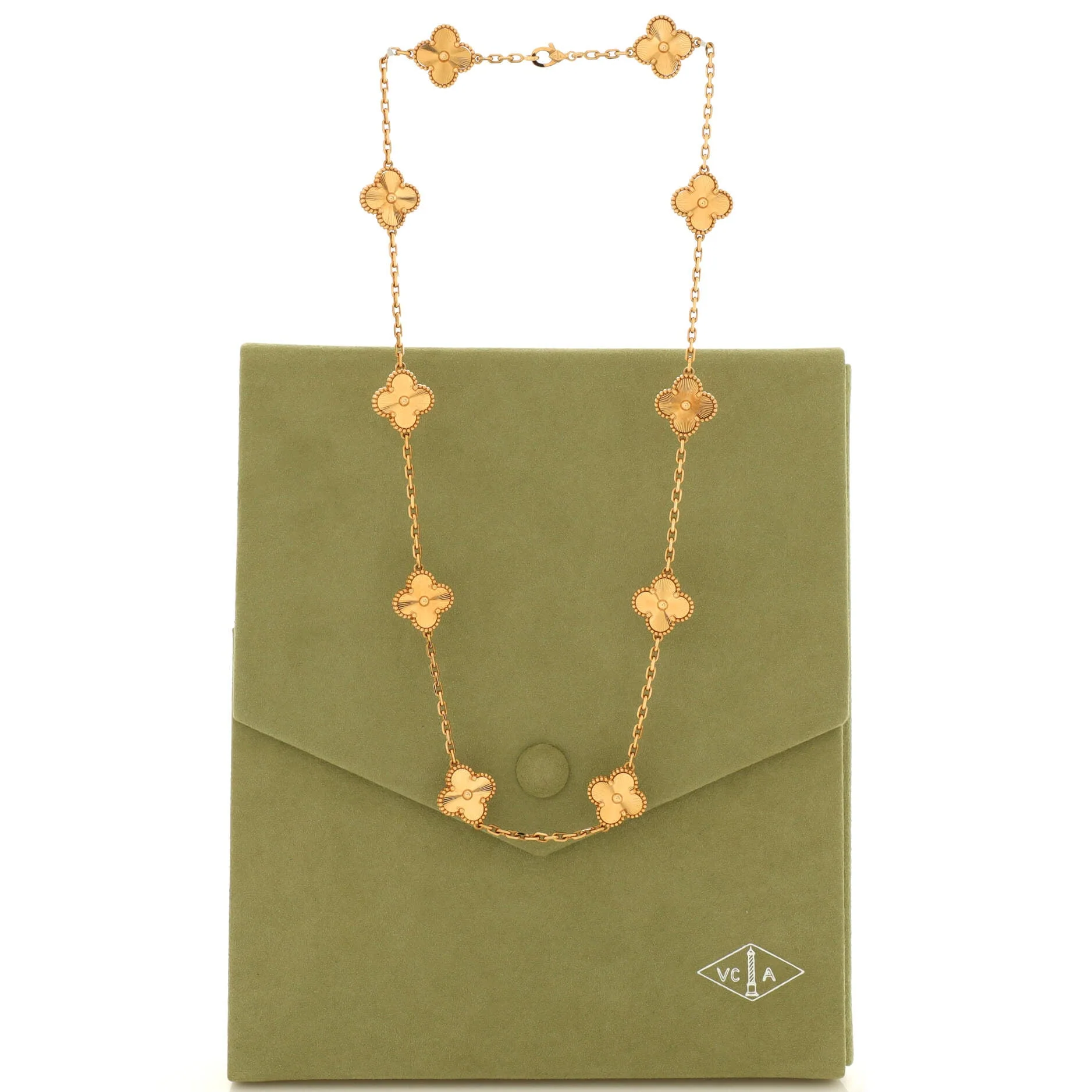 Vintage Alhambra 10 Motifs Necklace Guilloche 18K Yellow Gold