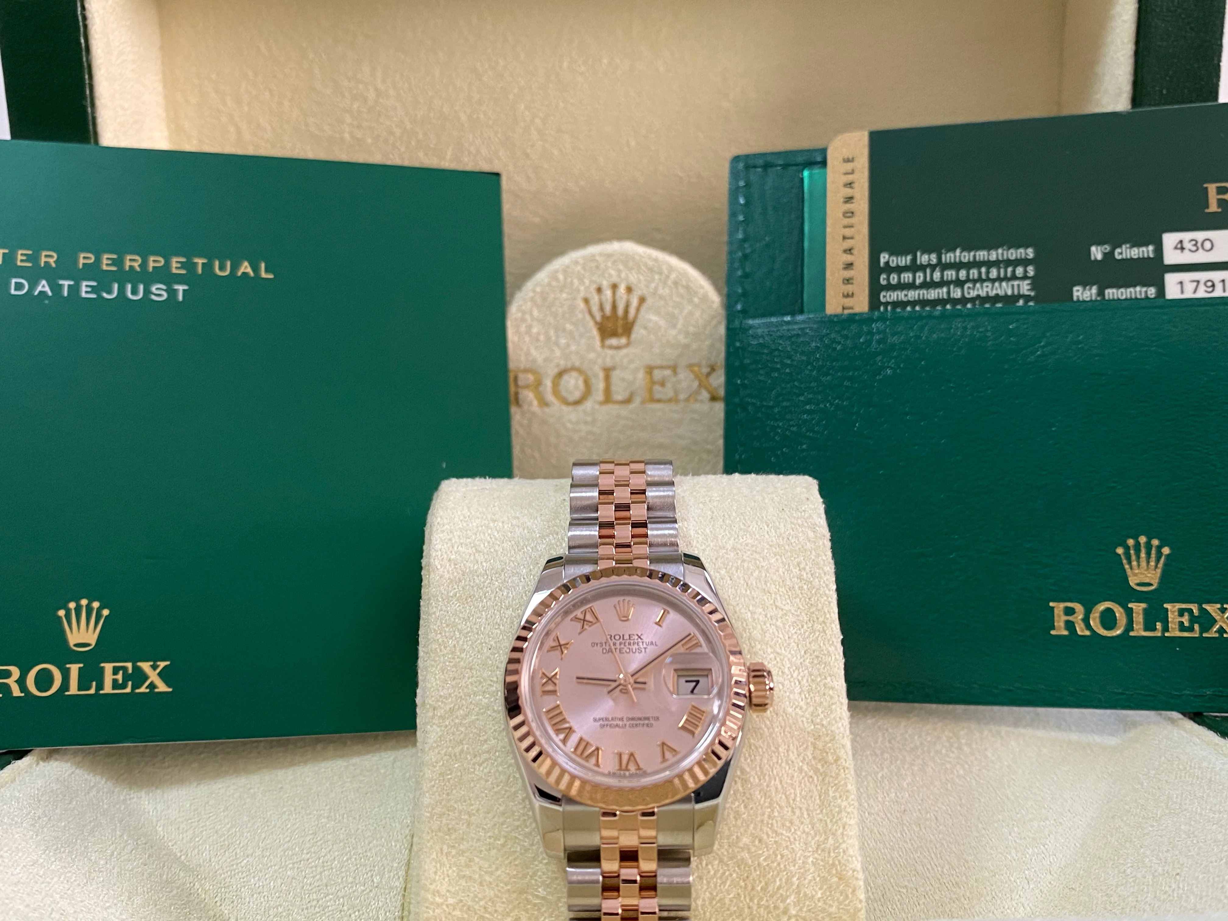 Rolex Everose Gold and Steel Lady-Datejust 26 - 2012 - Fluted Bezel - Pink Roman Dial - Jubilee Bracelet - 179171