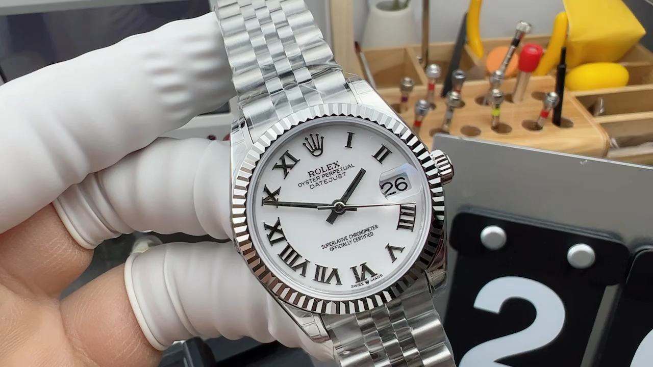 Rolex Datejust 31 White Roman Dial Fluted Bezel Jubilee 278274 0010 Ladies Watch