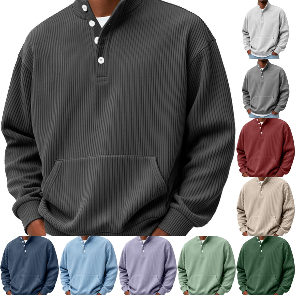 Men’s Turtleneck Long-Sleeve Sweatshirt with Pockets