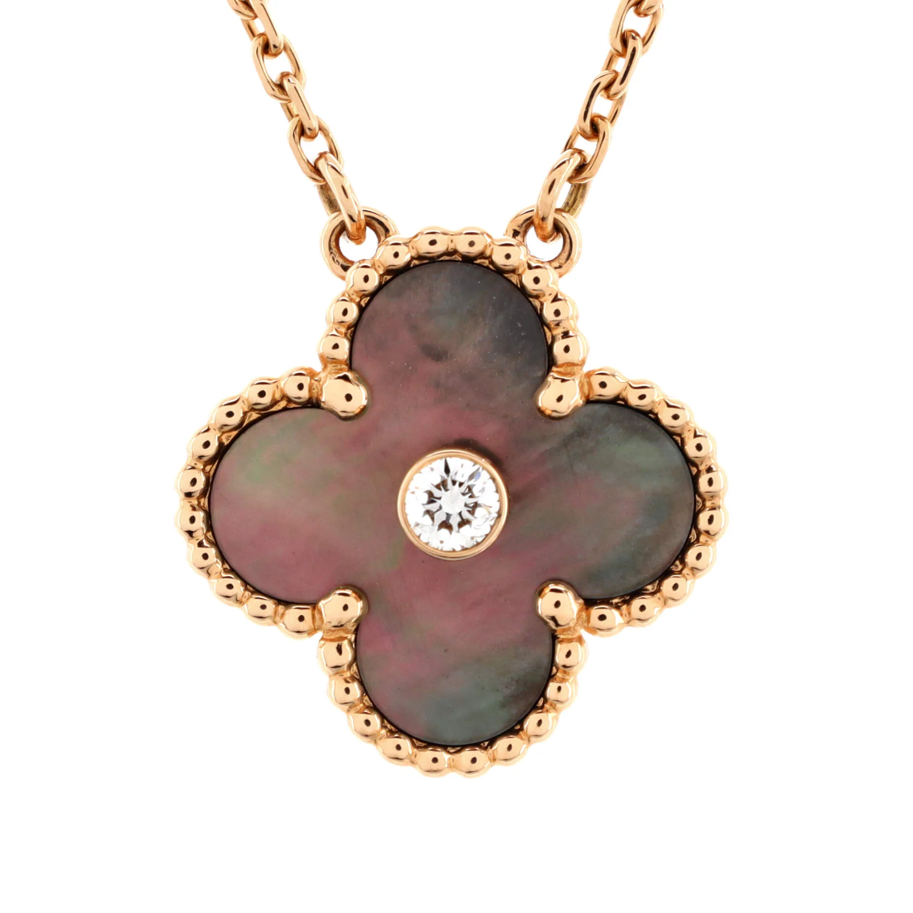 Vintage Alhambra Pendant Necklace 18K Rose Gold and Mother of Pearl with Diamond