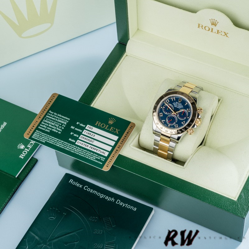 Rolex Daytona 116523 Steel Yellow Gold Blue Racing Dial 40mm Mens Replica Watch