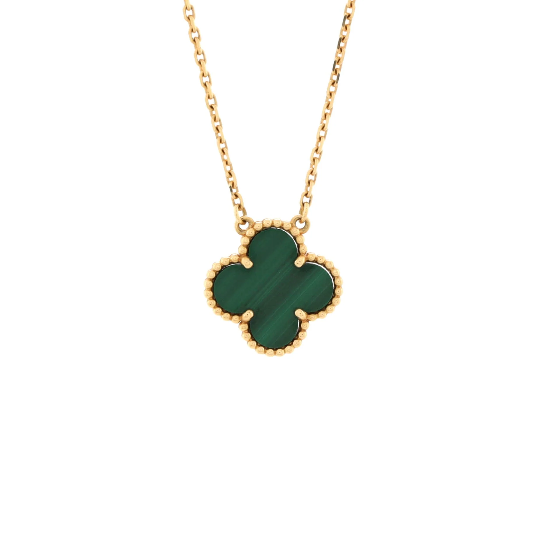 Vintage Alhambra Pendant Necklace 18K Yellow Gold and Malachite