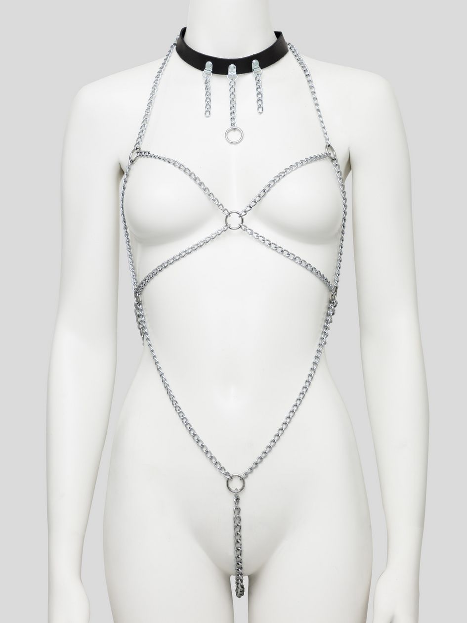 DOMINIX Deluxe Open-Body Chain Harness with Leather Collar