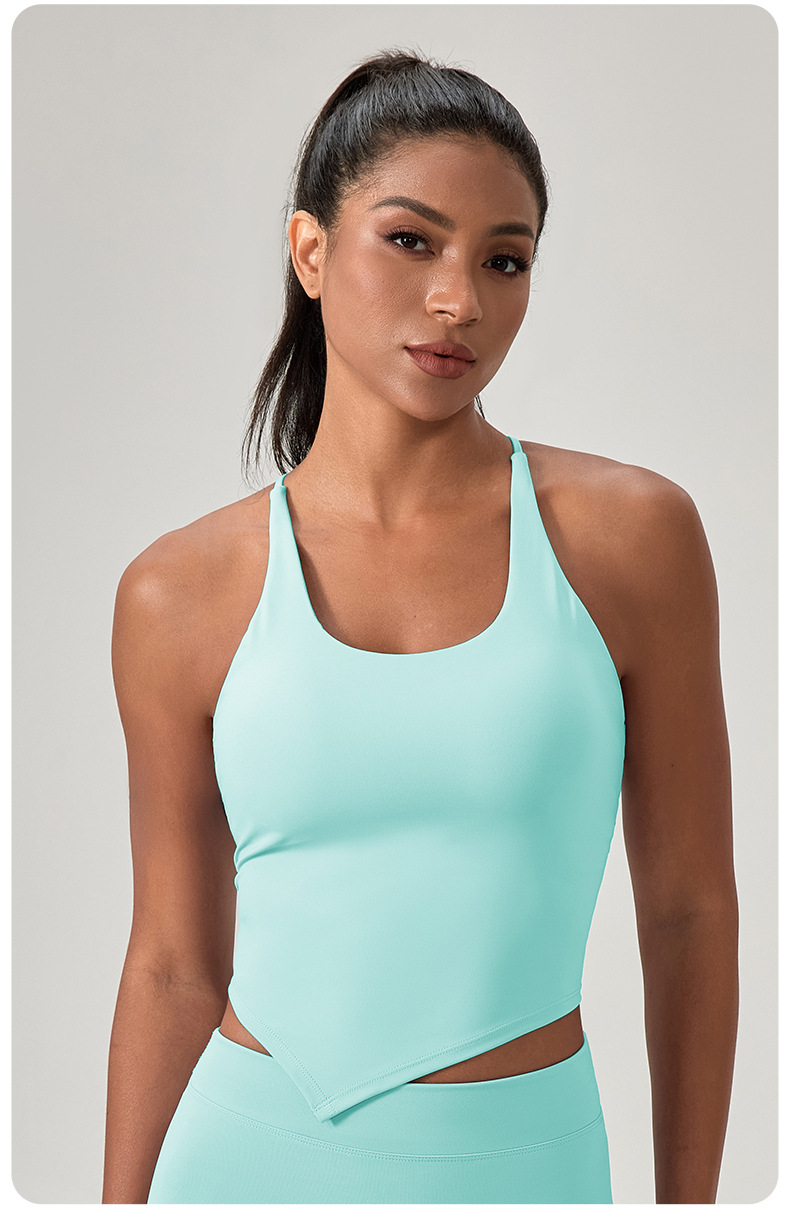 European and American style yoga sports vest with bra pads, breathable and comfortable yoga top, running and fitness vest.