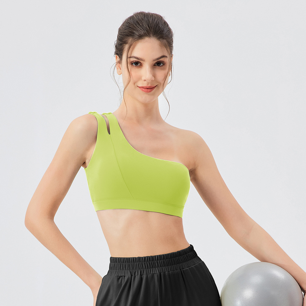 Women's Spring/Summer One-Shoulder Yoga Bra, Shockproof, Medium-Intensity Running & Fitness Bra, Nude Feel, High Elasticity Sports Bra
