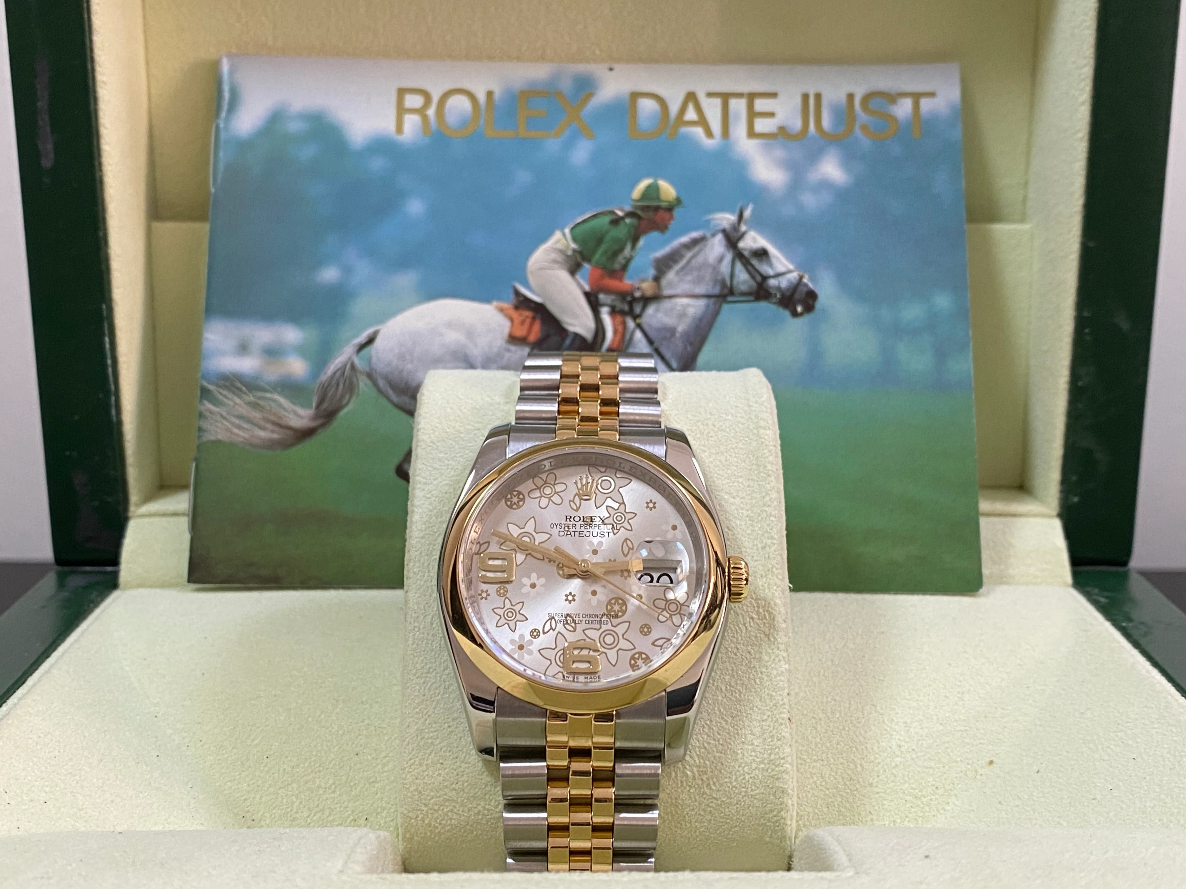 Rolex Steel and Yellow Gold Datejust 36 - Silver Floral Motif Dial -Jubilee Bracelet - 116203