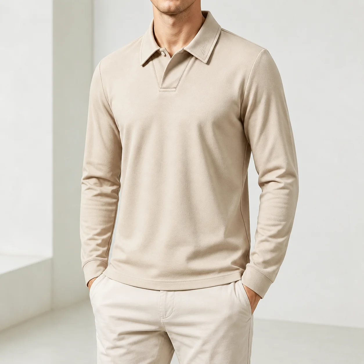 Mivanity Men's Polyester Blend Long Sleeve Polo Shirts