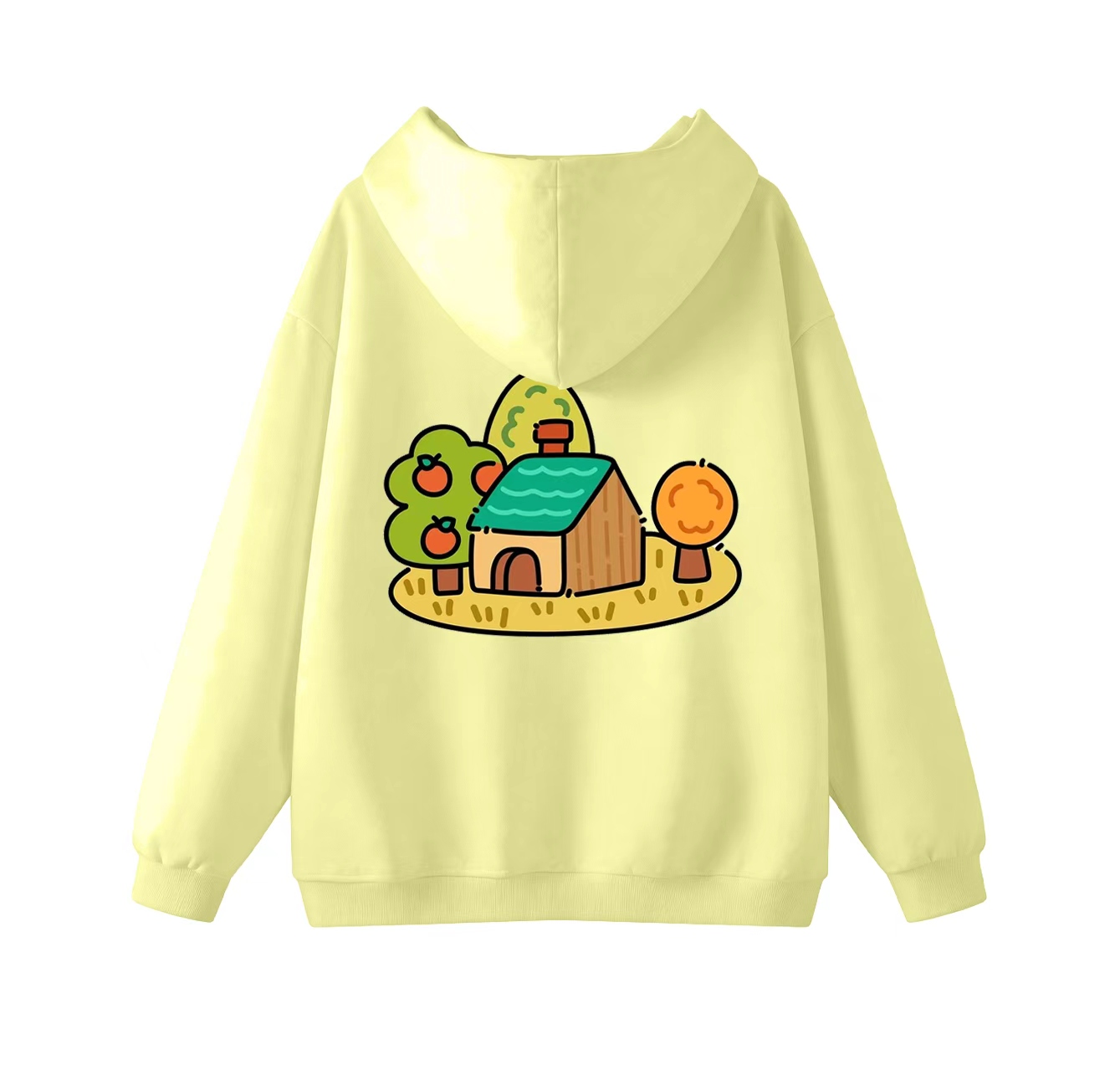 This adorable hooded sweatshirt features a pattern of houses surrounding it and is a casual pullover. Its stand-up collar design also makes it an ideal choice for winter wear.