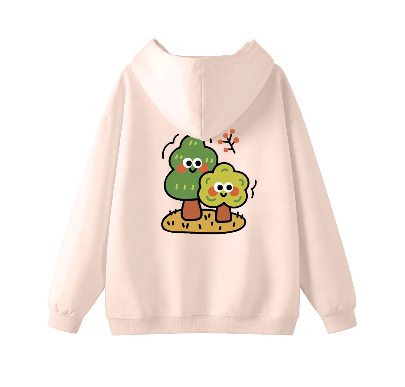 This adorable hooded sweatshirt features a two-tree print and is a casual pullover. Its stand-up collar also makes it an ideal choice for winter wear.