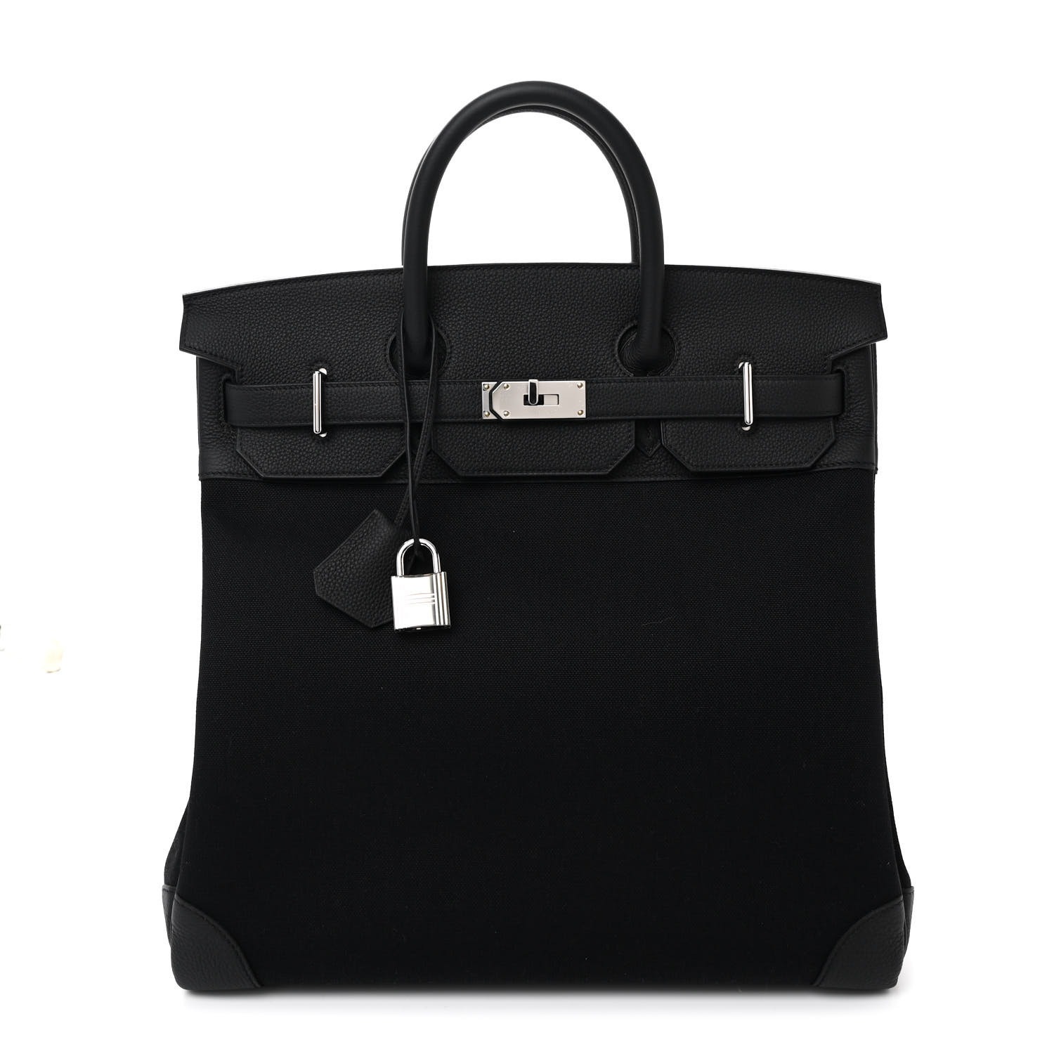 Hermes Hac 40 Black Noir Togo calfskin leather with silver buckle