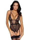 Cottelli Black Lace Pearl Crotchless Body
