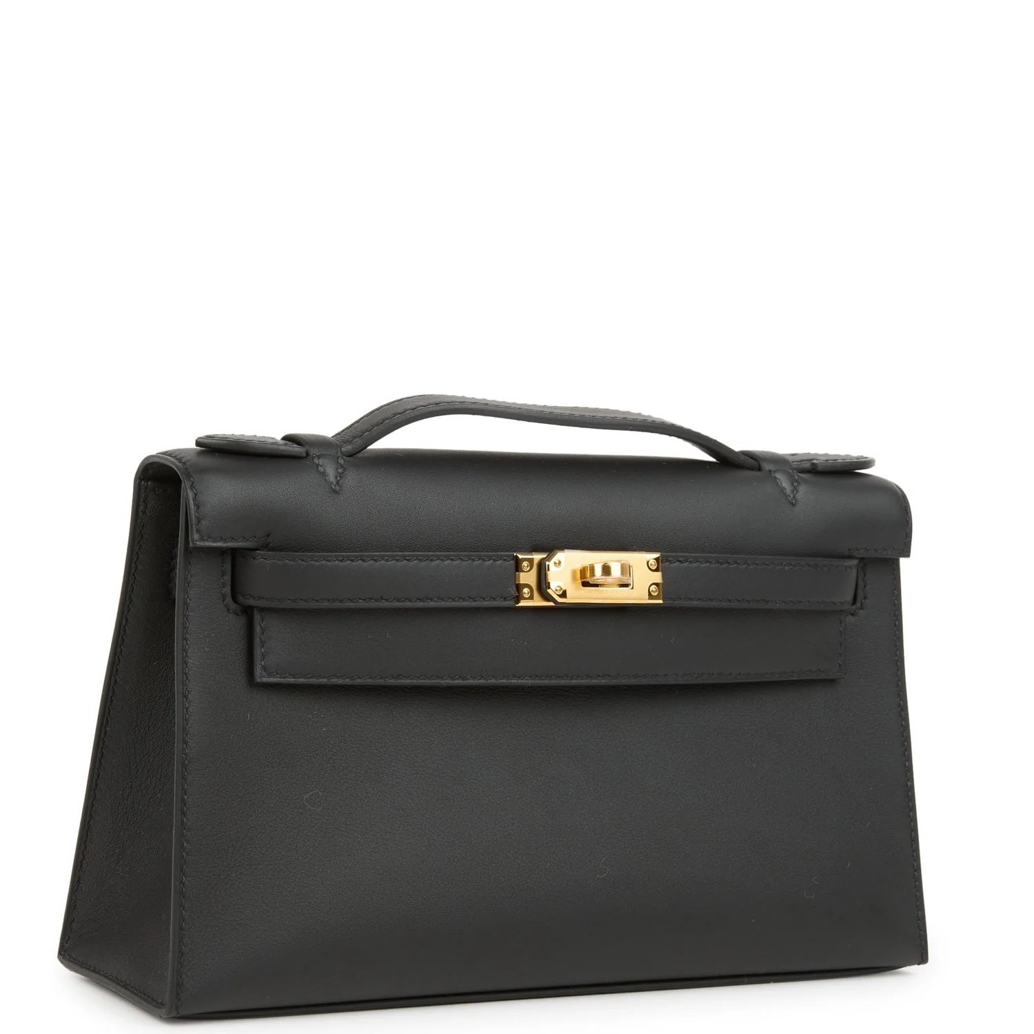 Hermes Kelly Pochette Black Swift Gold Hardware