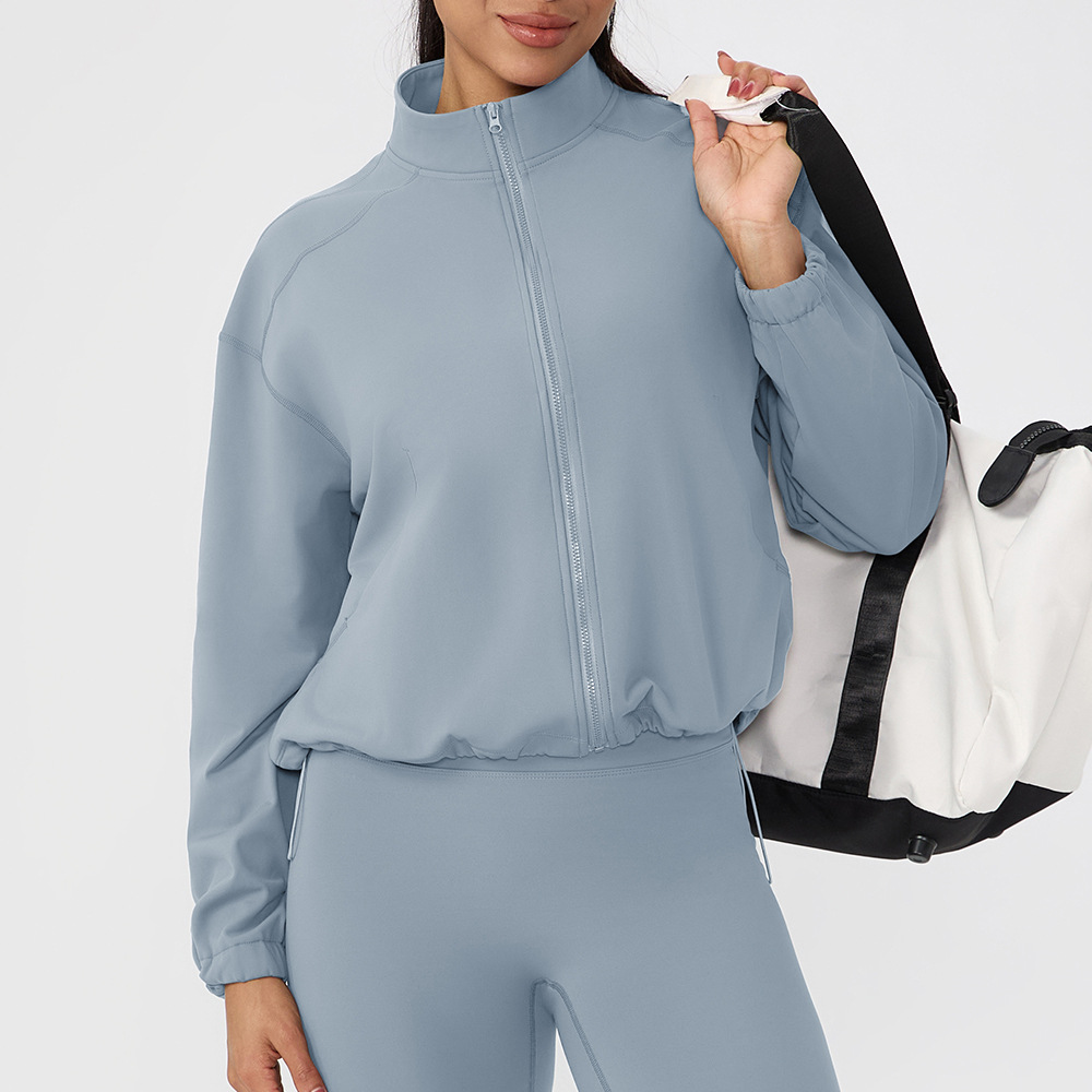 Women's Autumn/Winter Fleece-Lined Yoga Jacket, Loose-fitting Stand Collar Zipper Warm Outdoor Fitness Sports Top