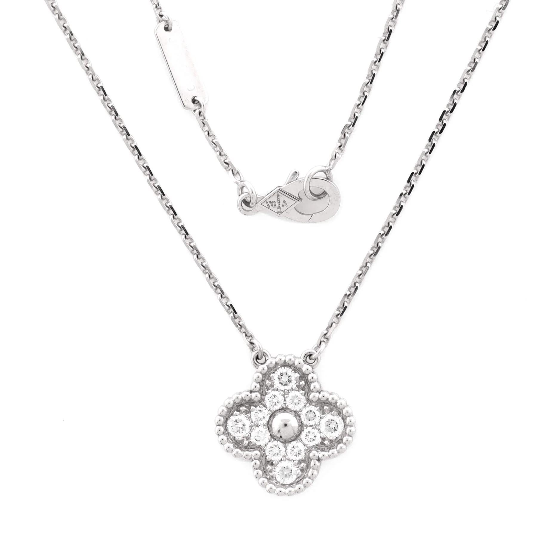 Vintage Alhambra Pendant Necklace 18K White Gold and Diamonds