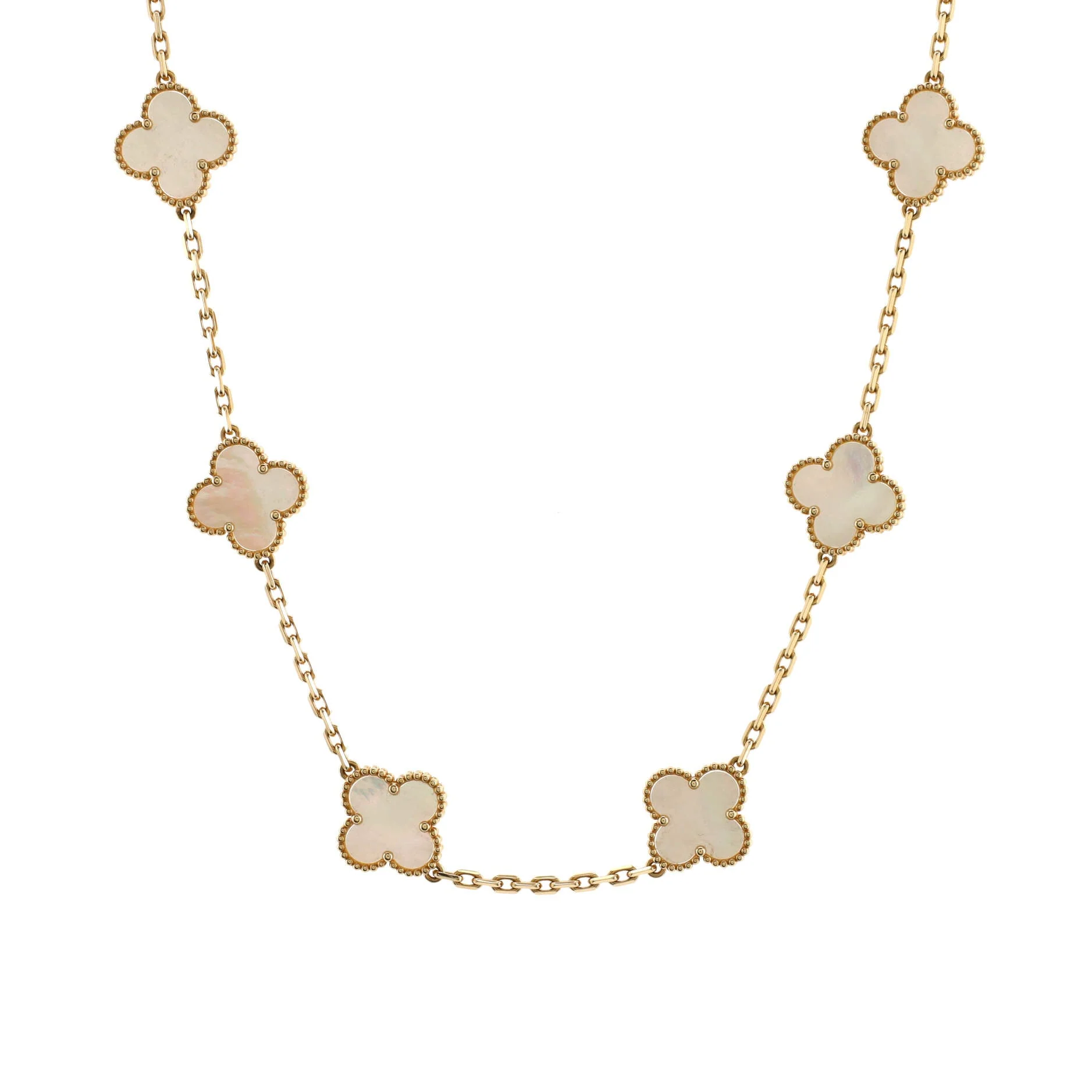 Vintage Alhambra 10 Motifs Necklace 18K Yellow Gold and Mother of Pearl