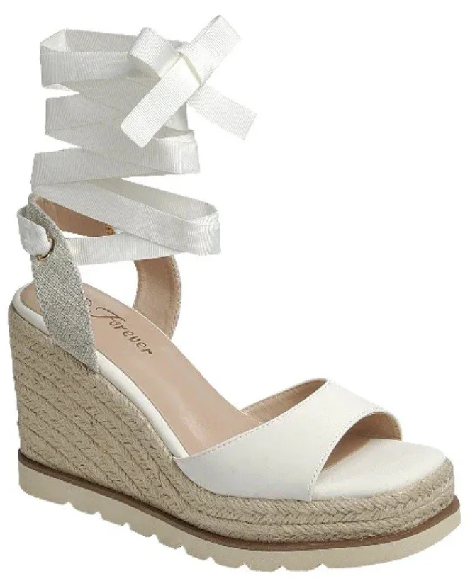 Lace Up Espadrille Platform Wedge Heel Sandal