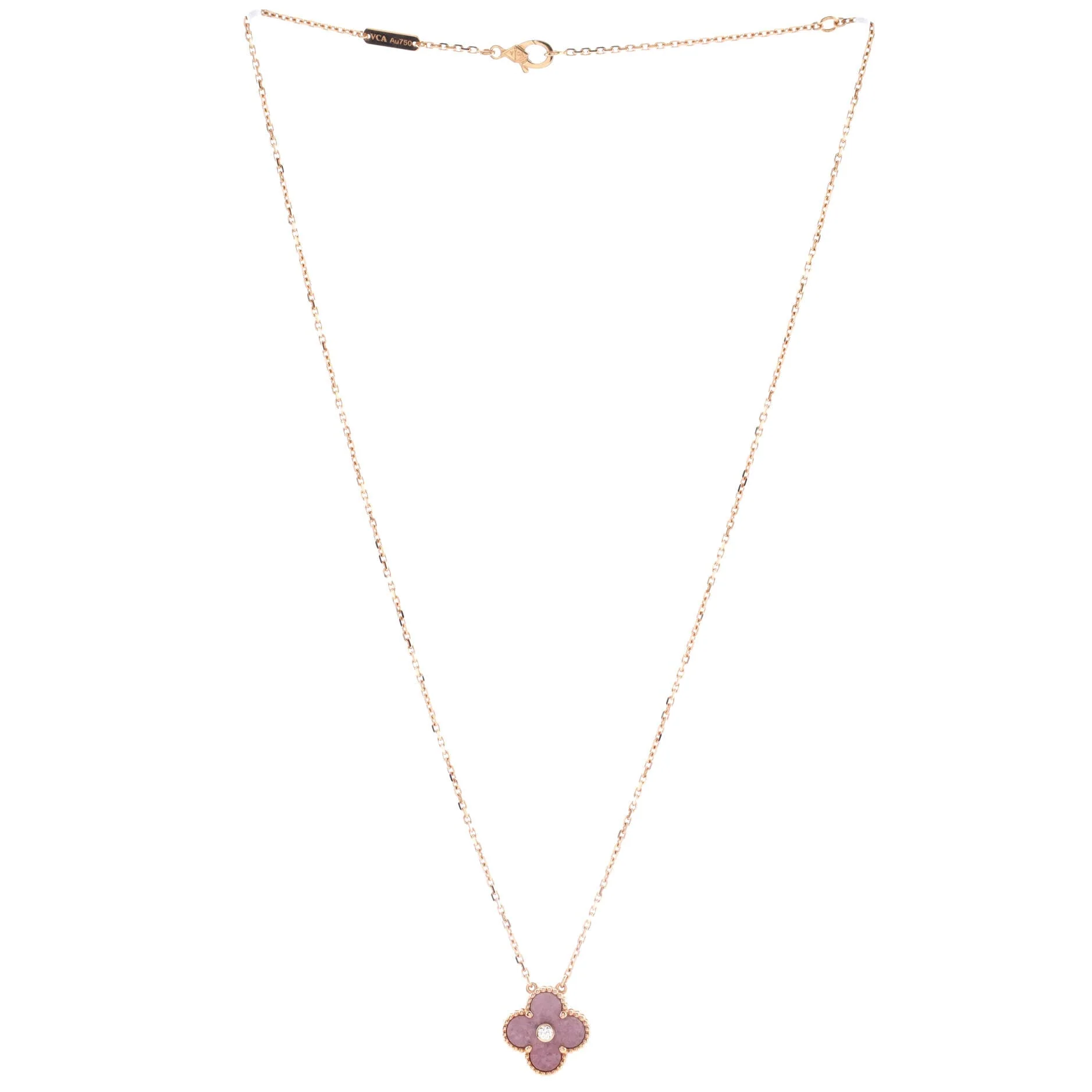 Vintage Alhambra Pendant Necklace 18K Rose Gold and Rhodonite with Diamond