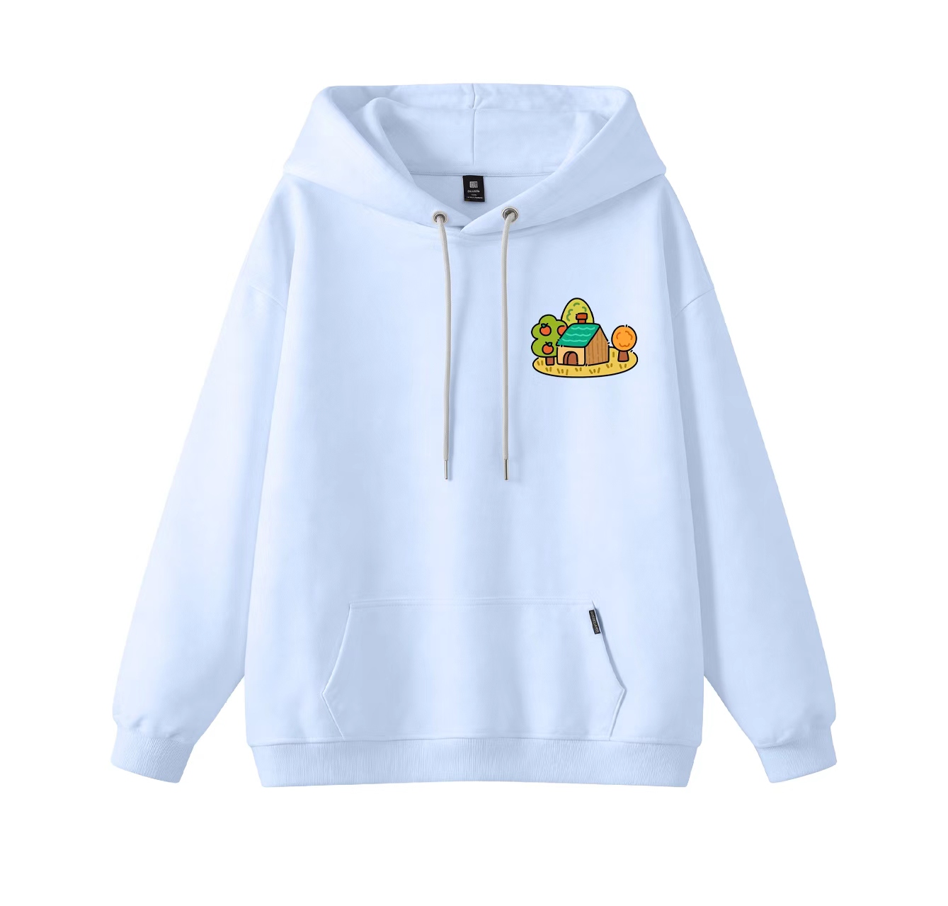 This adorable hooded sweatshirt features a pattern of houses surrounding it and is a casual pullover. Its stand-up collar design also makes it an ideal choice for winter wear.