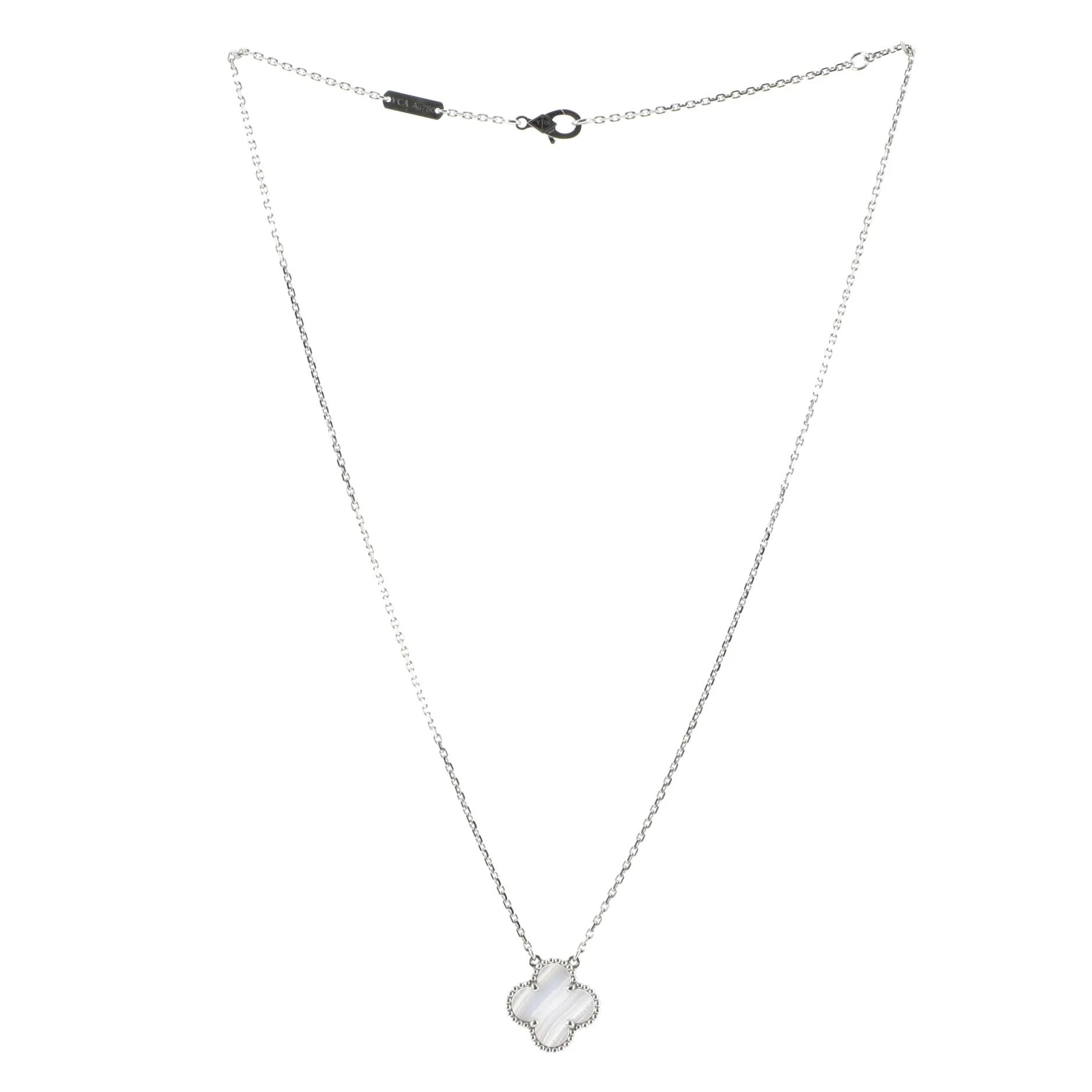 Vintage Alhambra Pendant Necklace 18K White Gold and Chalcedony