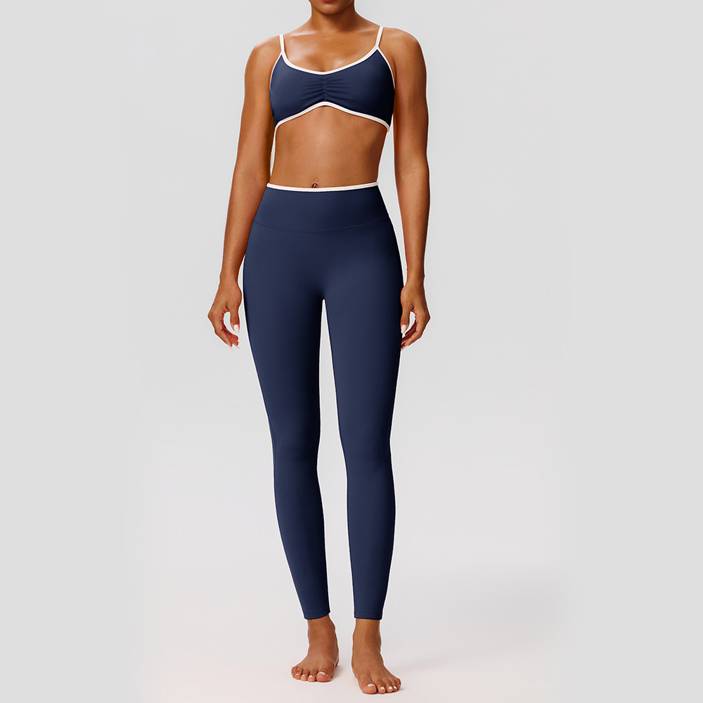 Beautiful backless yoga wear, ruched design sports bra for women, sexy color-blocked quick-drying yoga pants, peach-shaped buttocks, high-waisted, hip-lifting and tight-fitting.