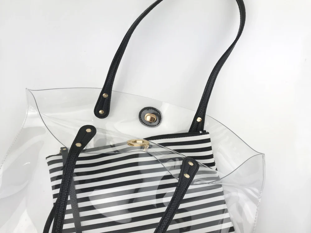Turnlock Tote With Striped Pouch