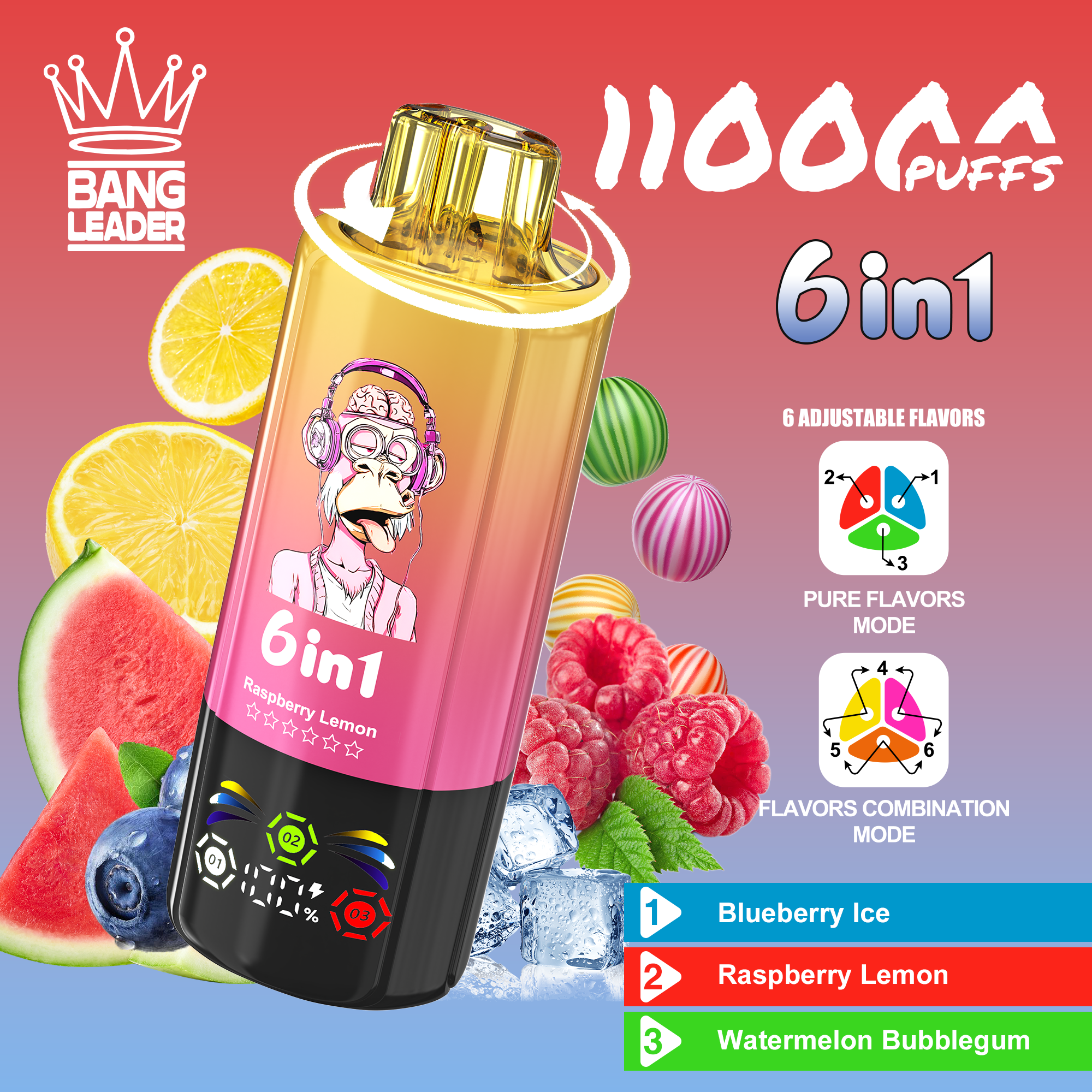 Bang Leader 110K Puffs 6-in-1 Prefilled  Vape | 6 Flavors in 1 Device,  Rechargeable,
